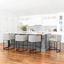 Set of 4 Counter Height Bar Stool, 26" H Modern Bar Stools, Upholstered Kitchen Island Bar Chairs with Black Metal Frames (Light Gray)