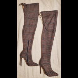 New Thigh High Glen Plaid Boots
