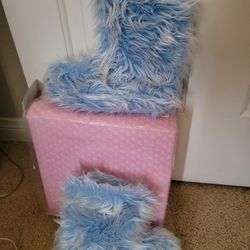 New With Tags Sz 2/3 Blue Fur Fuzzy Boots Slippers Girls Shoes Or Glitter Combat Boots
