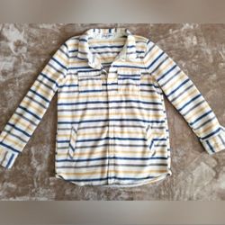 Womens White Mark Fleece Shacket, Yellow, Cream And Blue, Size Small