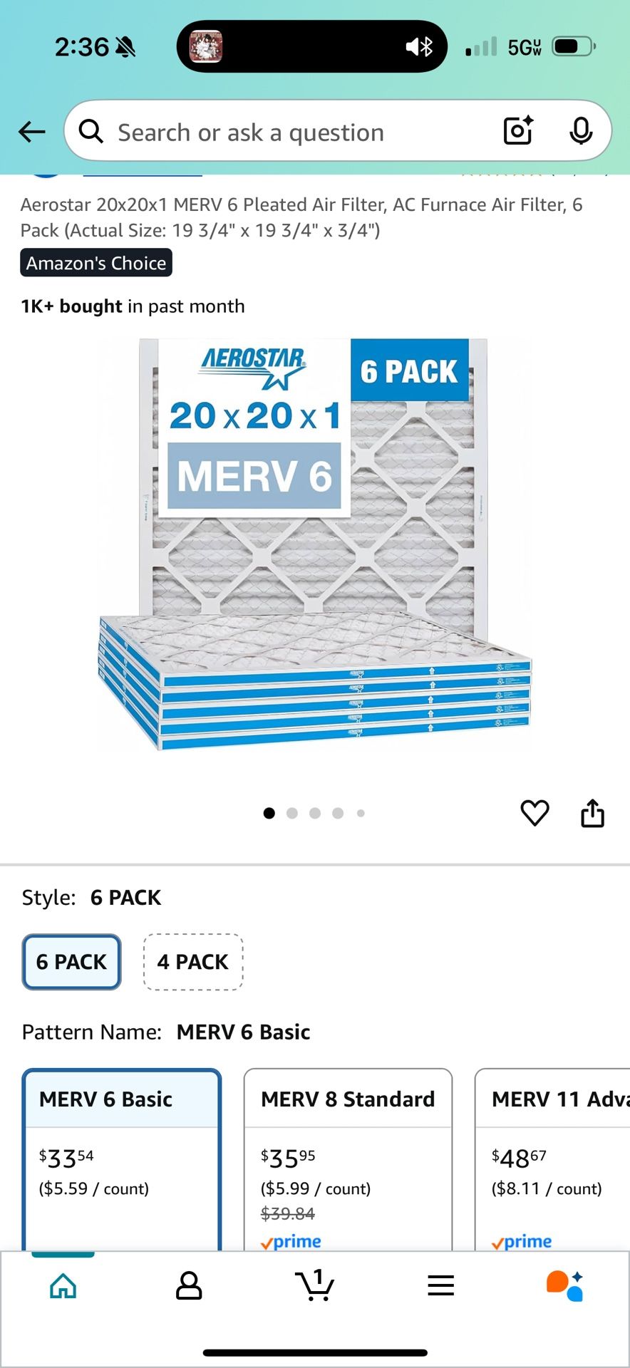 Aerostar Air Filter 20x20x1