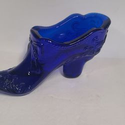 Vintage Cobalt Blue Mosser Glass Shoe Figurine 