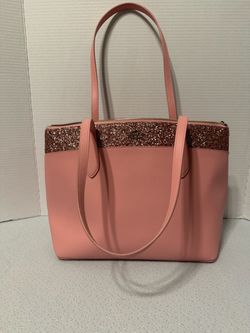 kate spade new york Pink Glitter Zip Top Tote, Inner Pockets, Gold Hardware