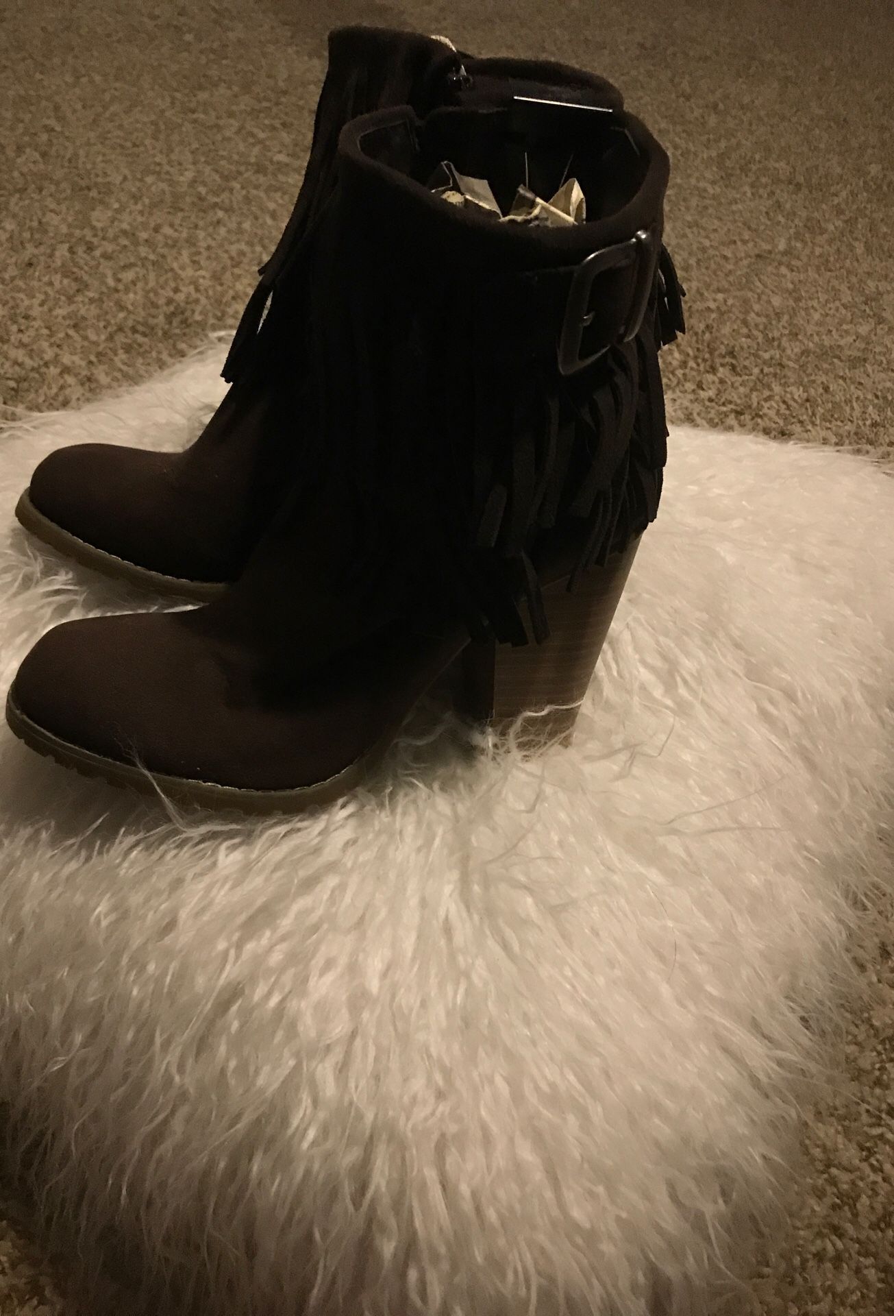New brown suede (boots fringes) emptying out closet for room sz 7
