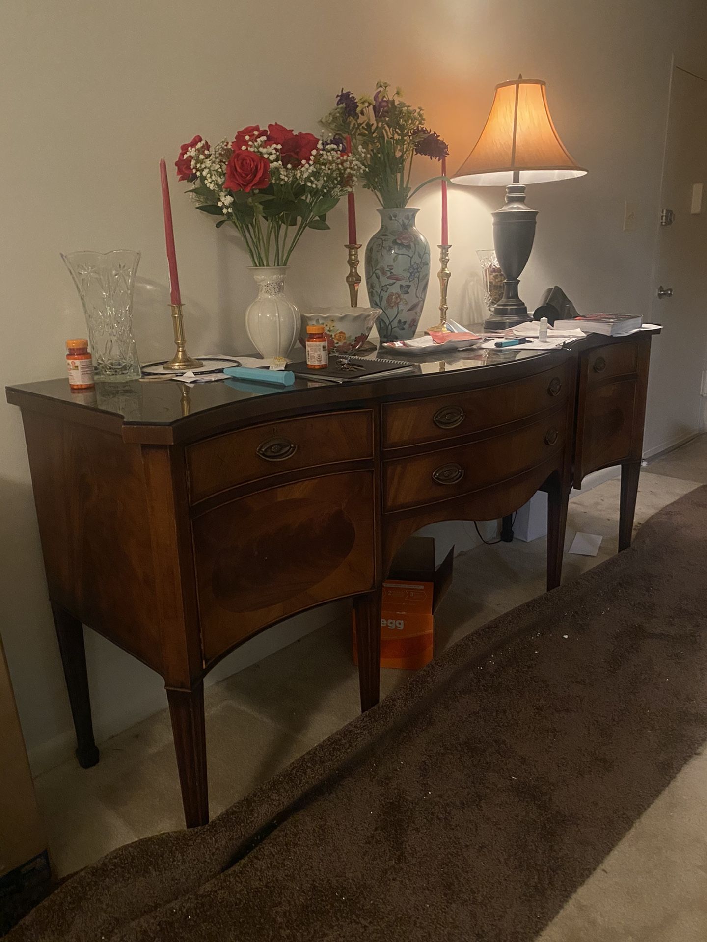 Tv table , Coaster Entry Table with Brown Curved Front and Shelf,view glasses