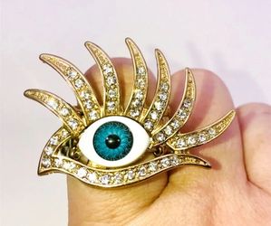 BETSEY JOHNSON "ALL EYES ON ME!" PRETTY BLUE EYEBALL STRETCHY RING BRAND NEW!