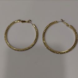 Gold Tone Crystal Hoop Earrings