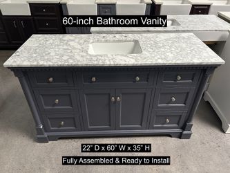 60" Bathroom Vanity with Carrara Marble Countertop & Solid Wood & Plywood Cabinet #3479