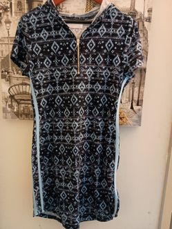 Cute Ladies Black and Blue Geometric Pattern Dress.