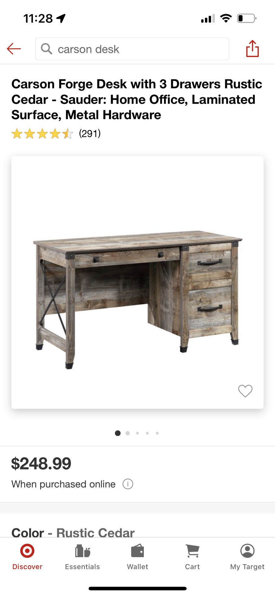 Target Brand Rustic Cedar single pedestal desk with drawers