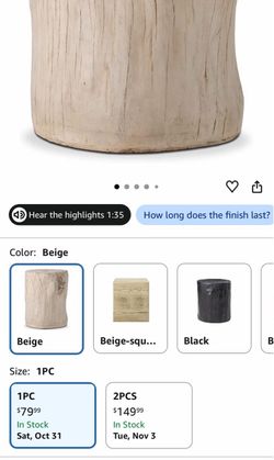 COSIEST Outdoor Antique Cream Side Table Faux Wood, Hand-Painted Wood Stump Stool, Ottomans, Plant Stand, Deck or Garden