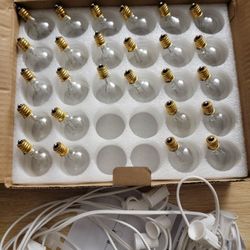 25Ft Dimmable Outdoor String Light, G40 Globe Patio Light with 26 2200K Edison Glass Bulbs(1 Extra), E12 Base White Waterproof Connectable Light for B