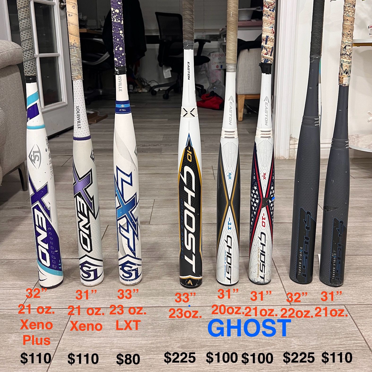 Easton GHOST and Louisville LXT / XENO - Fast pitch Softball Bats **PRICES ARE ON 1ST PHOTO**
