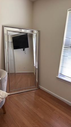 Large Floor Mirror with Silver Frame