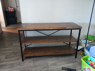 3-tier wood and metal TV stand shelf