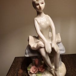 Lladro Like Ballerina Sitting On A Garden Bench Figurine
