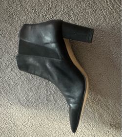 Black Leather Ankle Boot with Block Heel