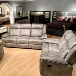 💥Huge Blowout Furniture Sale!💥 Brand New Gray Reclining Sofa Loveseat Living Room Set! $50 Down Takes It Home Today!