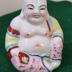 Small Porcelain Smiling Buddha, 3.5" Tall.
