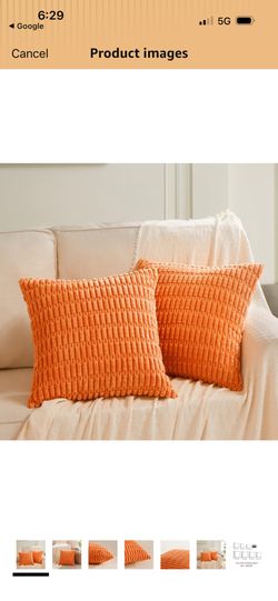 New Fancy Homi 2 Packs Fall Burnt Orange Decorative Throw Pillow Covers 14x14 Inch for Living Room Couch Bed Sofa, Soft Striped Corduroy Square Cushio