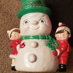 VINTAGE CERAMIC SNOWMAN & ELVES CHRISTMAS 🎄 