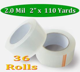 Clear Packing Packaging Carton Sealing 2in 2" Tape 2.0 Mil Thick 2x110 Yards - 36 Roll Per Box