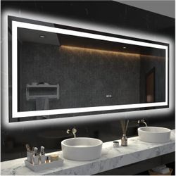 72X36 LED Bathroom Mirror with Lights, Anti-Fog, Dimmable, Backlit + Front Lit, Lighted Bathroom Vanity Mirror for Wall, Memory Function, Tempered Gla