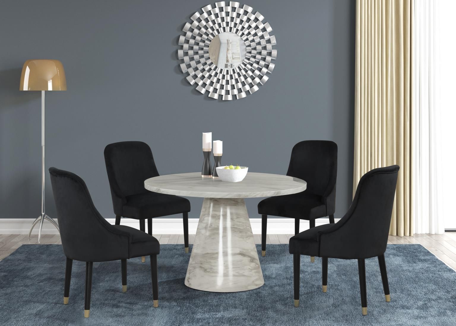 Contemporary, lavish design round marble look dining table/dining set in cream 