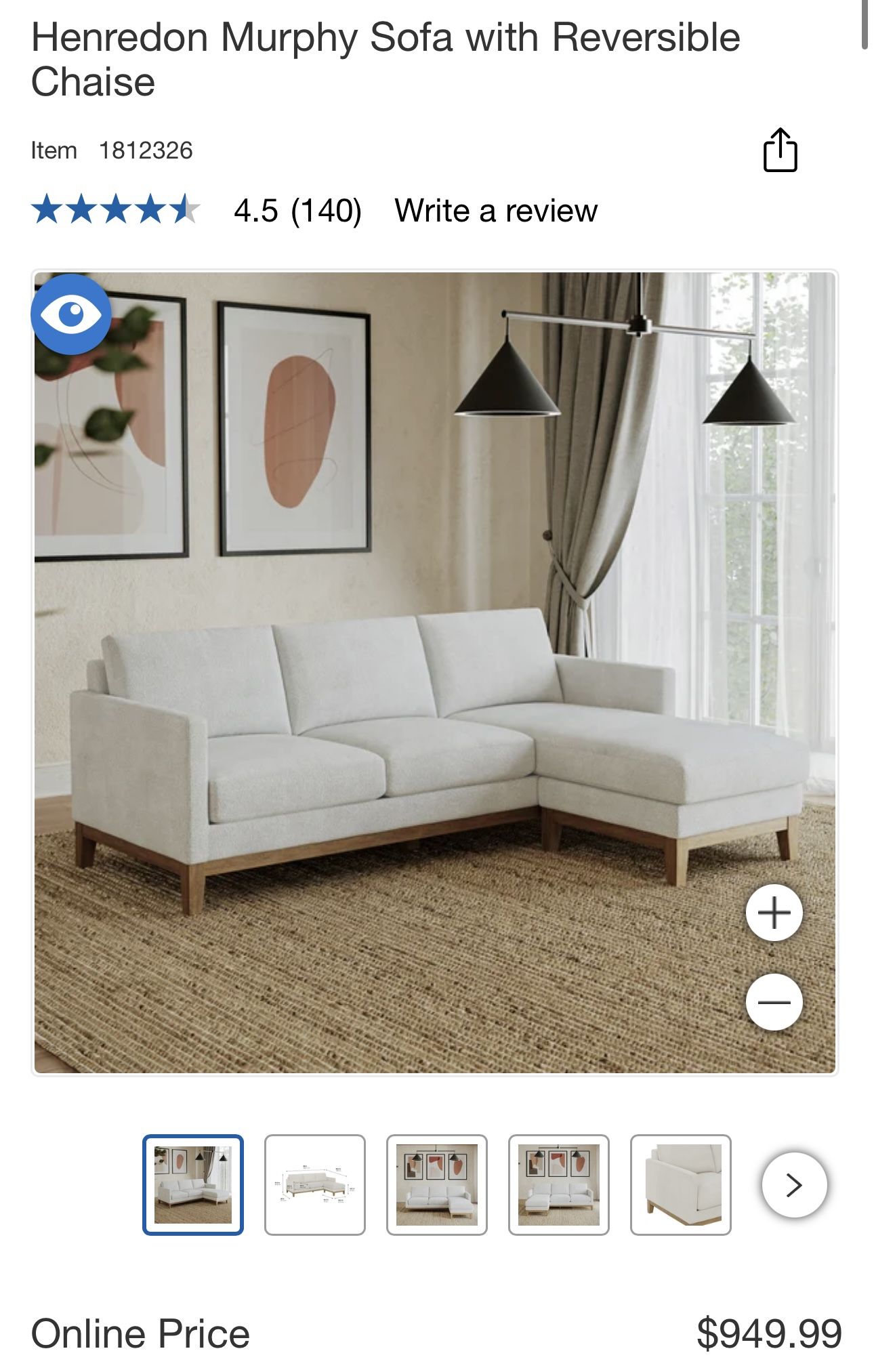 Henredon Murphy Sofa with Reversible Chaise