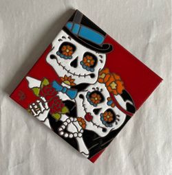 Earthtones Handmade 6x6-Inch Day of the Dead Folk Art Ceramic Tile