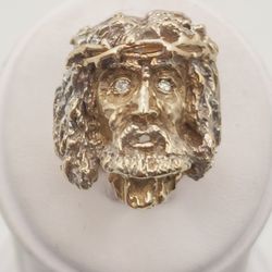14k Gold Diamond Jesus Ring