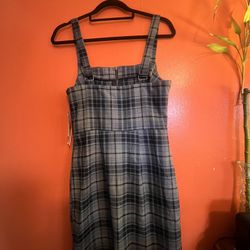 Small Size Blue And Gray Plaid Dress