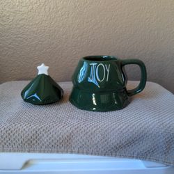 Rae Dunn Joy Christmas Tree Mug or holder with Lid / Top - Sugar Tea Coffee
