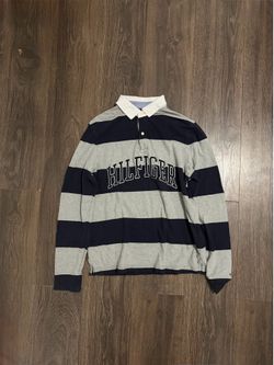 Tommy Hilfiger navy and grey striped rugby shirt Size M