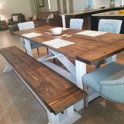 Custom Designed Farmhouse Style Dining Tables. 