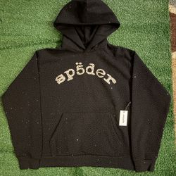 Sp5der Hoodie - Black Rhinestone