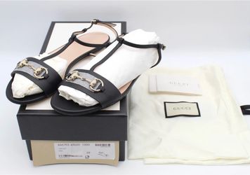 Gucci Miro Soft Black Leather Horsebit T-Strap Sandals Size 39 w/ Box