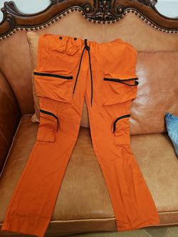 Orange Cargo Pants with Zip Pockets