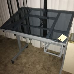 Glass Table On Wheels Adjustable