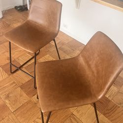 Set of 2 Modern Faux Leather Bar Stools