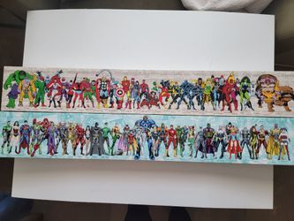 Marvel and DC Universe 8" tall x 51" long Superhero Villian team group canvas wall decor