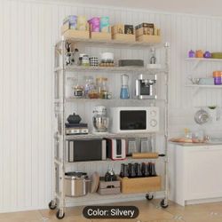 Brand New In Box Heavy Duty Metal Shelf With Level Feet And Swivel Wheels, Each Shelf Hold Upto 150lbs Great For Garage/kitchen 