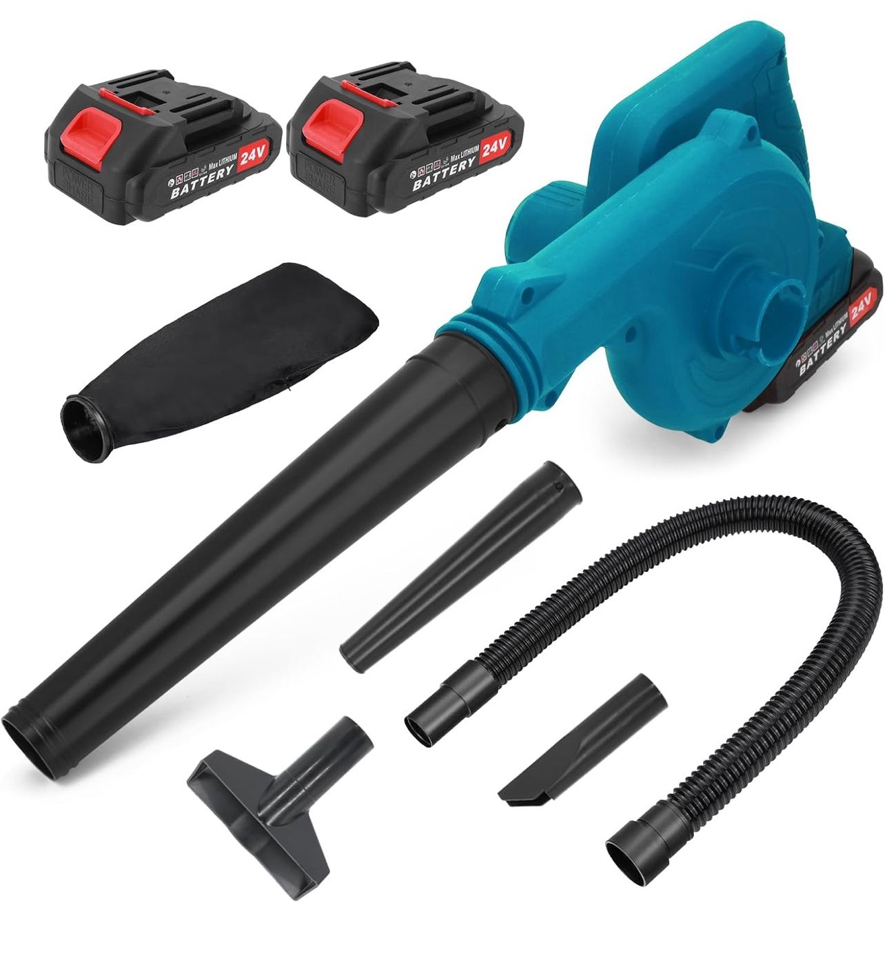Leaf Blower Cordless, Electric Cordless Leaf Blower 24V with 2 Pack Batteries and Charger, 2-in-1 Handle Electric Blower and Vacuum Cleaner for Lawn C