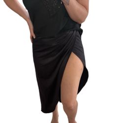 Sexy high slit midi maxi skirt black satin high waisted pencil skirt sz m
