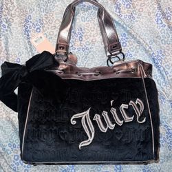 New Black Juicy Couture Purse Tote Bag Daydreamer Handbag Quilted Velour 