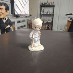 Precious Moments " He Watches Over Us " Boy On Crutches Holding A Bible Vintage 1979 5" Tall 