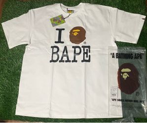A Bathing Ape BAPE Men's L White I BAPE Ape Head Logo Graphic Tee Crew Neck