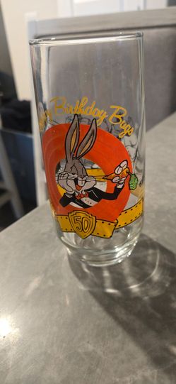 Vintage looney looney happy birthday 50th anniversary glassware glass cup