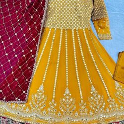 Yellow Color Desi Kurta With Maroon Dupatta Available On Special Price 