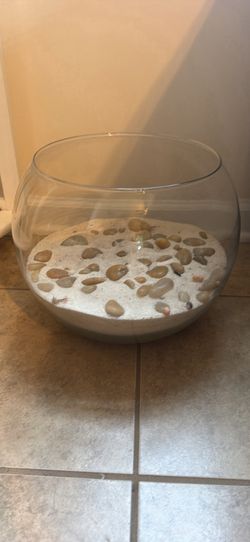 Large Glass Bubble Bowl Terrarium / Centerpiece (with Sand & Pebbles)